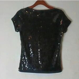 August Silk Womens Elegant Black Sequin Short Sleeve Top